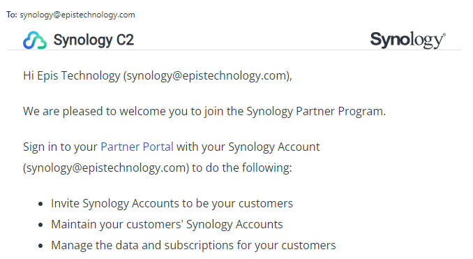 Synology Partner Confirmation