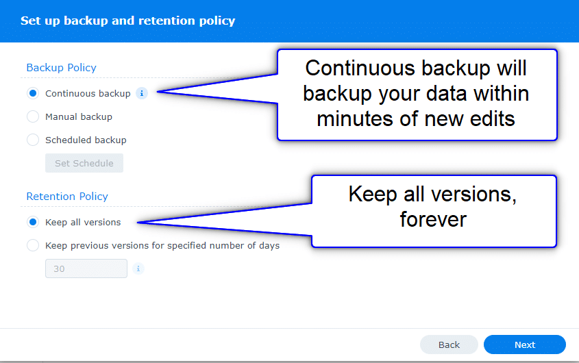 MS 365 - continuous backups that you can keep forever